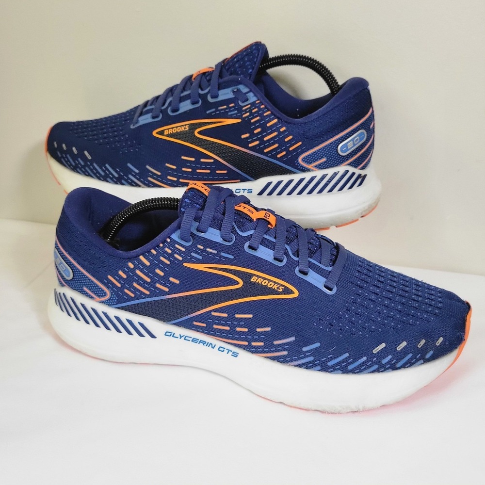 Brooks Glycerin GTS 20 Mens Running Shoes Navy Orange Wide 2E Size 9.5